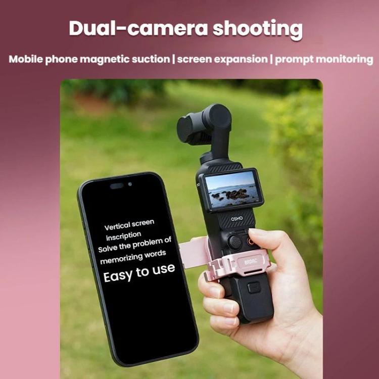 For DJI Osmo Pocket 3 BRDRC Magnetic Expandable Phone Holder Cold Shoe Mount - Pink