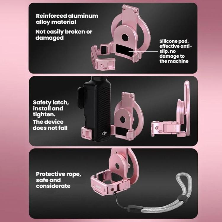 For DJI Osmo Pocket 3 BRDRC Magnetic Expandable Phone Holder Cold Shoe Mount - Pink