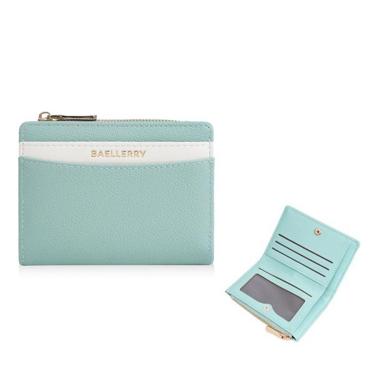 Baellerry N8351 Women Short PU Leather Wallet With Color-Blocking Design & Zipper Closure, Slim Compact Purse Card Holder