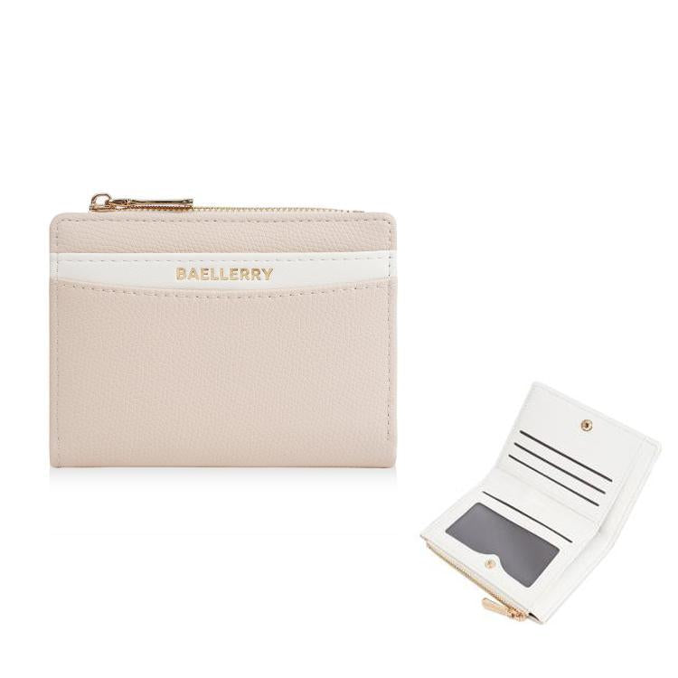 Baellerry N8351 Women Short PU Leather Wallet With Color-Blocking Design & Zipper Closure, Slim Compact Purse Card Holder