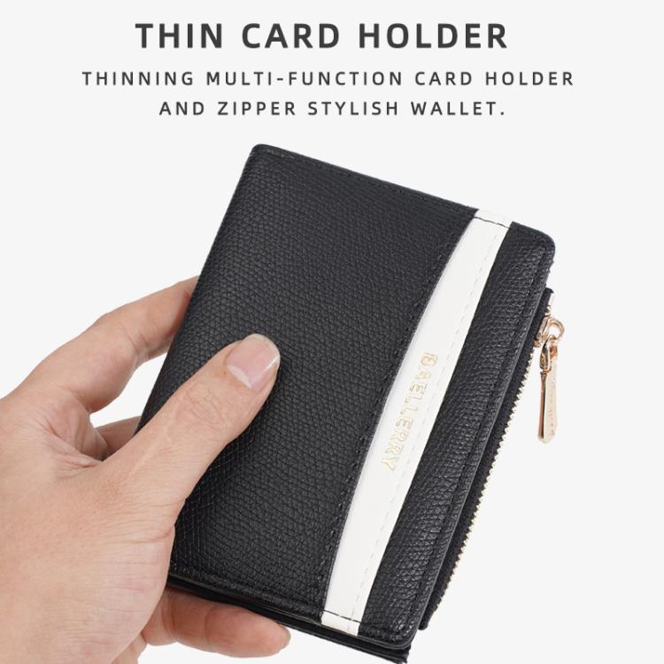 Baellerry N8351 Women Short PU Leather Wallet With Color-Blocking Design & Zipper Closure, Slim Compact Purse Card Holder