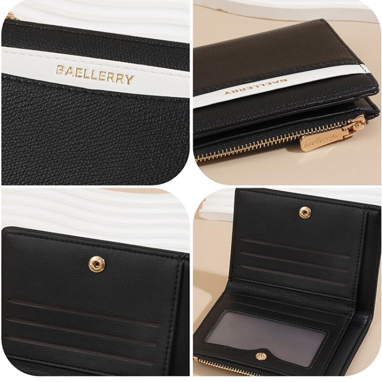 Baellerry N8351 Women Short PU Leather Wallet With Color-Blocking Design & Zipper Closure, Slim Compact Purse Card Holder