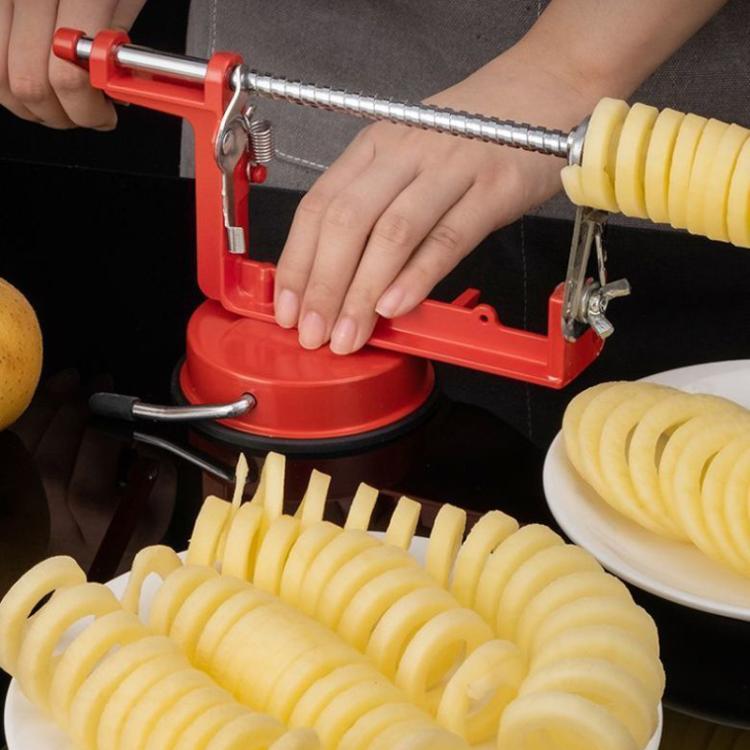 Handheld Twisted Potato Cutter Machine Manual Spiral French Fry Maker for Crispy Curly Fries - Red