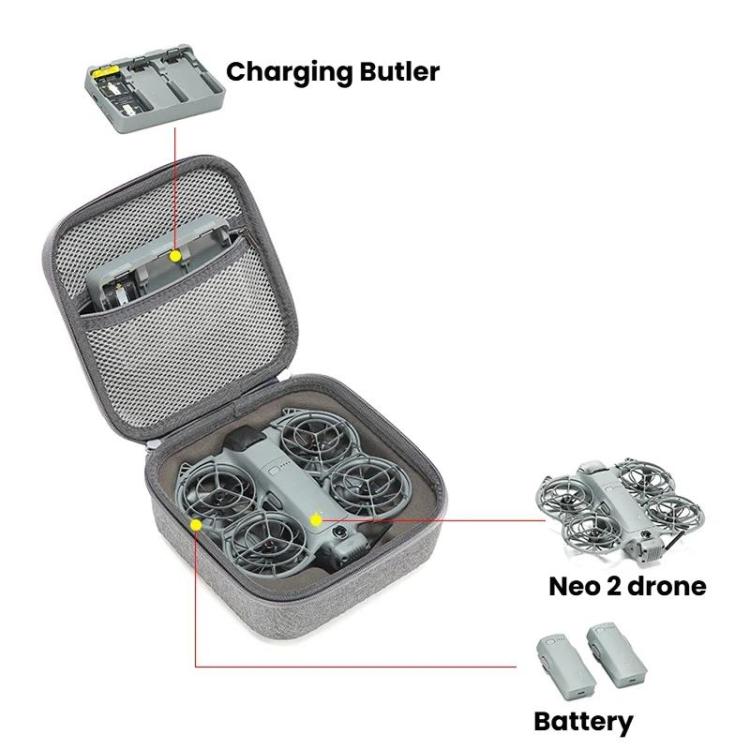 For DJI Neo 2 Drone Mini Hard Case Compact Portable Pouch with Metal Clip - Gray