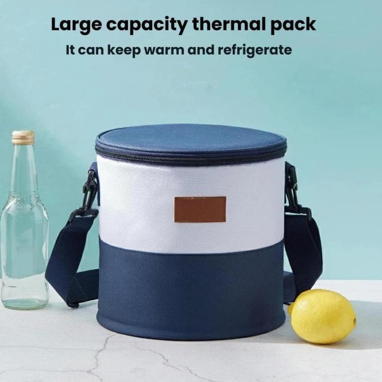 Thickened Bucket Insulated Bag Camping Picnic Insulated Crossbody Ice Bag Bento Lunch Bag - Blue White