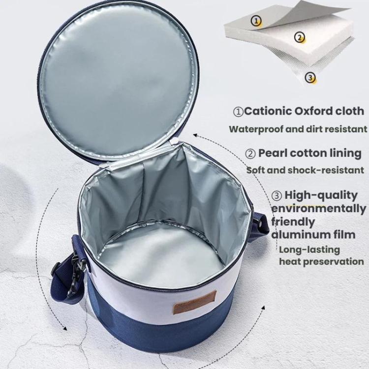 Thickened Bucket Insulated Bag Camping Picnic Insulated Crossbody Ice Bag Bento Lunch Bag - Blue White