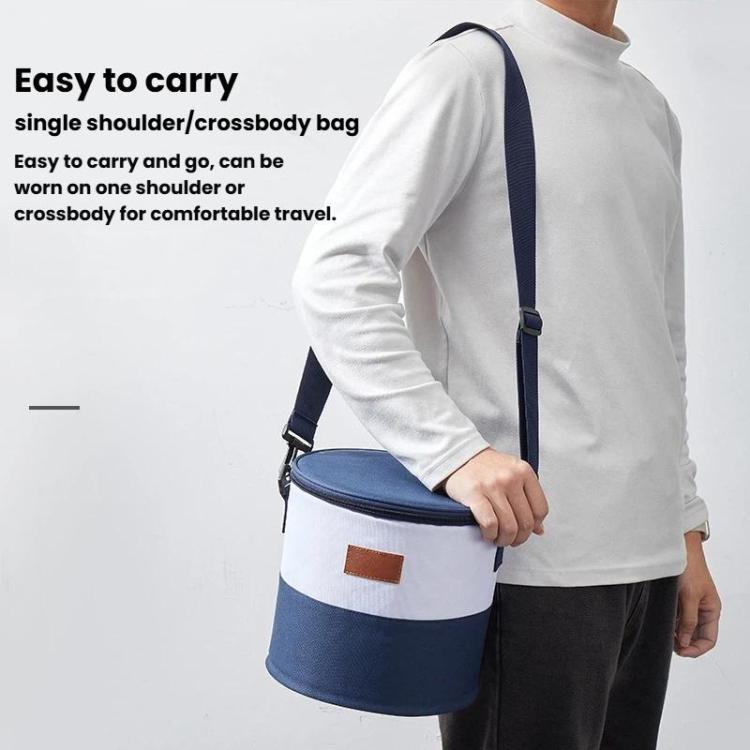 Thickened Bucket Insulated Bag Camping Picnic Insulated Crossbody Ice Bag Bento Lunch Bag - Blue White