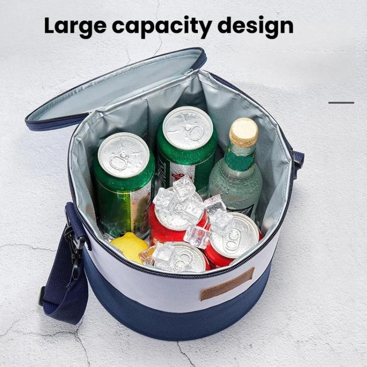 Thickened Bucket Insulated Bag Camping Picnic Insulated Crossbody Ice Bag Bento Lunch Bag - Blue White