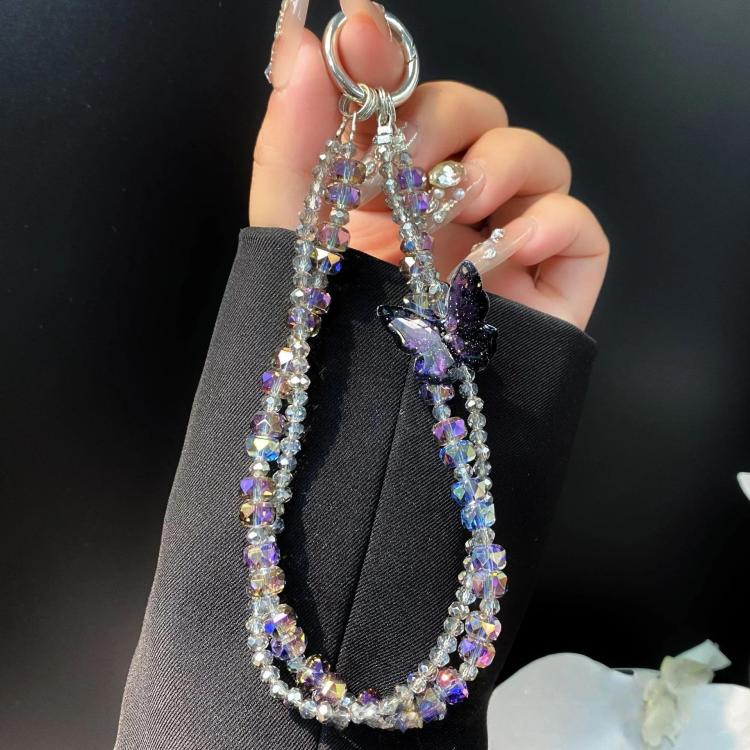 DIY Cell Phone Chain Butterfly Keychain Crystal Handmade Beaded Pendant