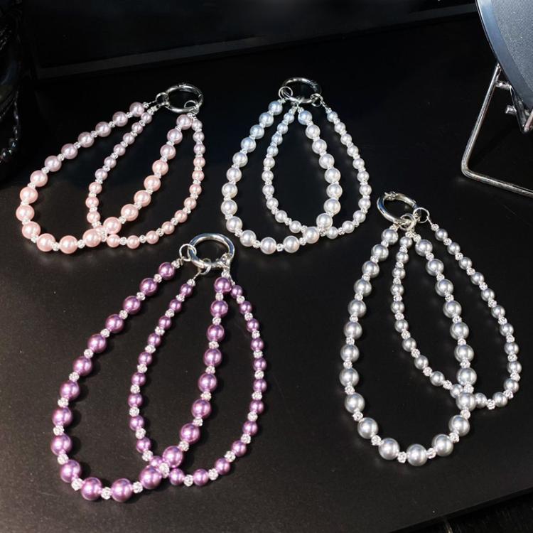 Pearl DIY Cell Phone Lanyard Double Chain Beads Lanyard Wrist Delicate Bag Charms