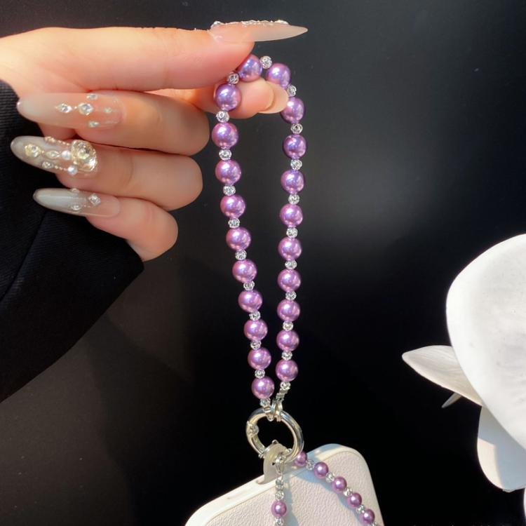 Pearl DIY Cell Phone Lanyard Double Chain Beads Lanyard Wrist Delicate Bag Charms