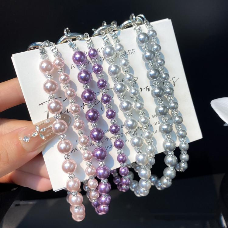 Pearl DIY Cell Phone Lanyard Double Chain Beads Lanyard Wrist Delicate Bag Charms