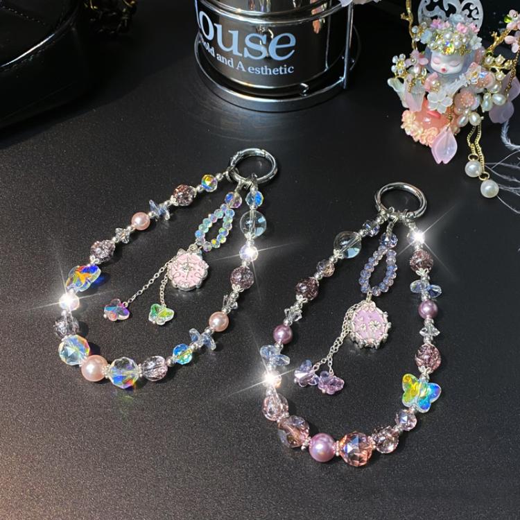 Alloy Flower Pendant Crystal Beaded Cell Phone Chain