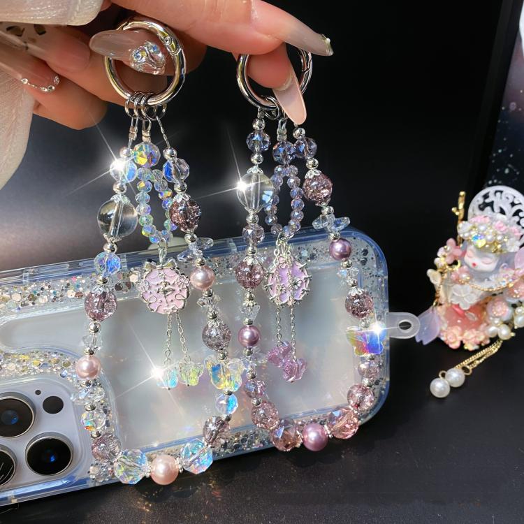Alloy Flower Pendant Crystal Beaded Cell Phone Chain