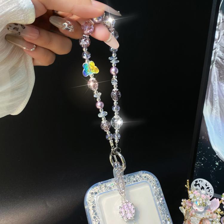 Alloy Flower Pendant Crystal Beaded Cell Phone Chain
