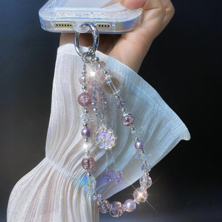 Alloy Flower Pendant Crystal Beaded Cell Phone Chain