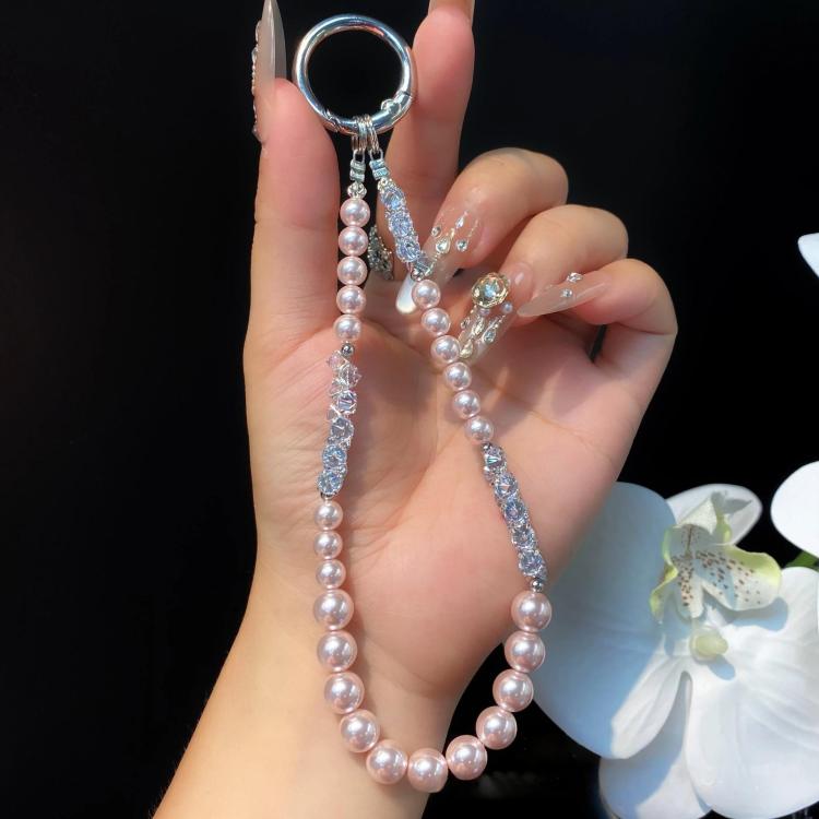 Pearl Rhinestone Temperament Wrist Lanyard Beaded Cell Phone Chain, Color: Pink