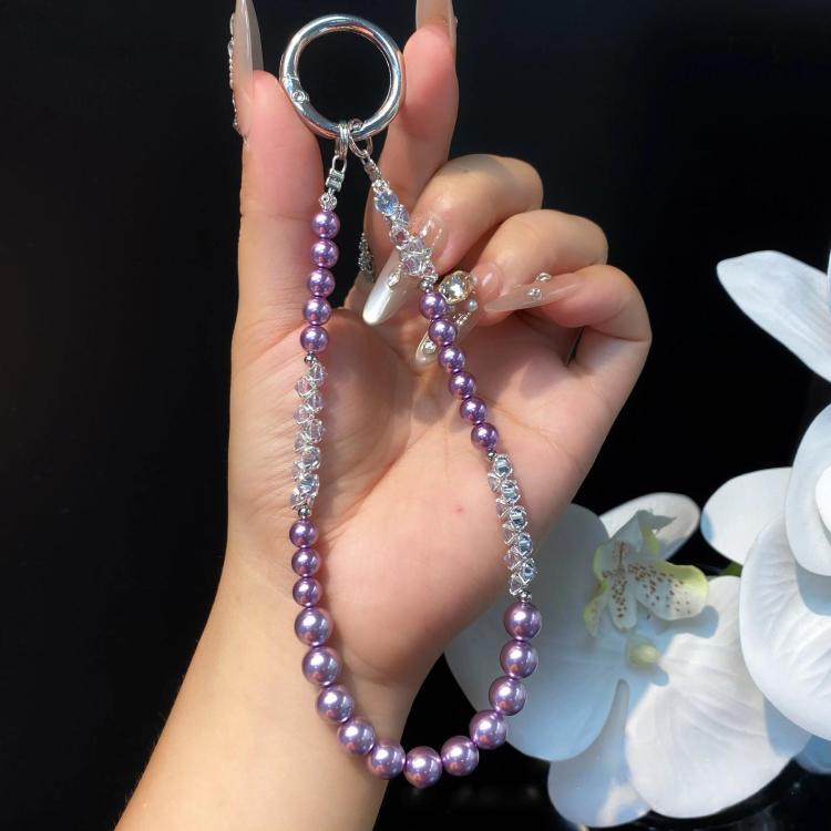 Pearl Rhinestone Temperament Wrist Lanyard Beaded Cell Phone Chain, Color: Dark Purple