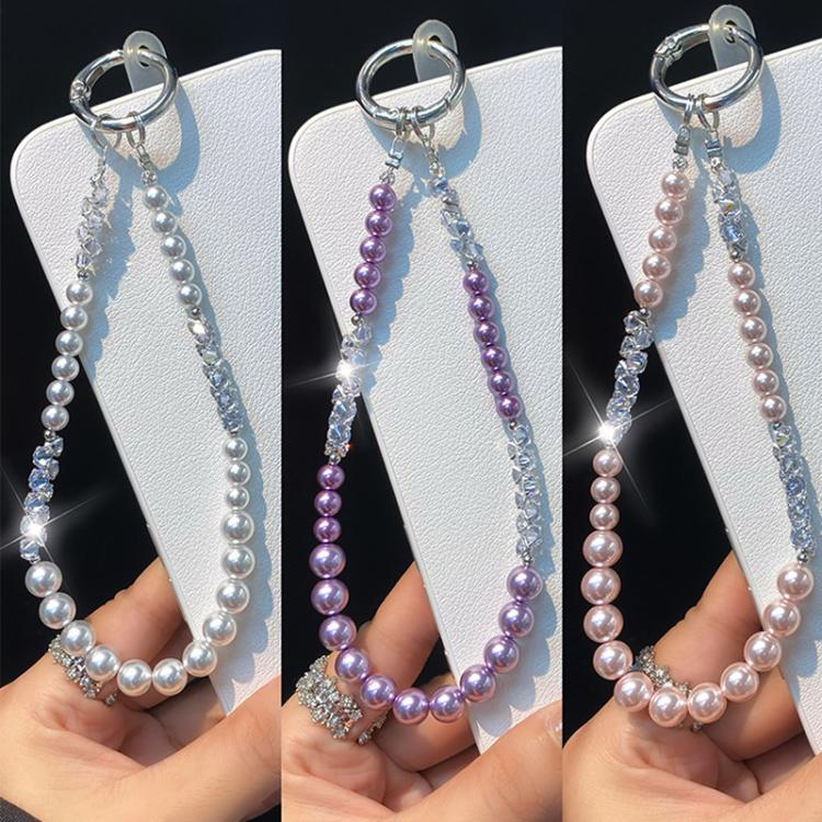 Pearl Rhinestone Temperament Wrist Lanyard Beaded Cell Phone Chain, Color: Pink