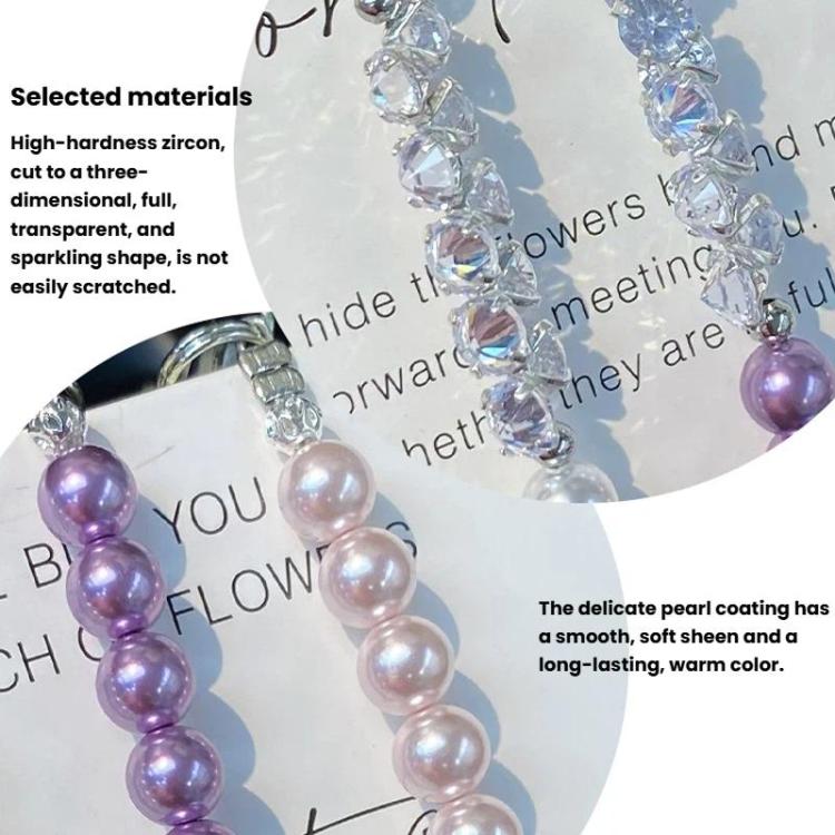 Pearl Rhinestone Temperament Wrist Lanyard Beaded Cell Phone Chain, Color: Dark Purple With Flower