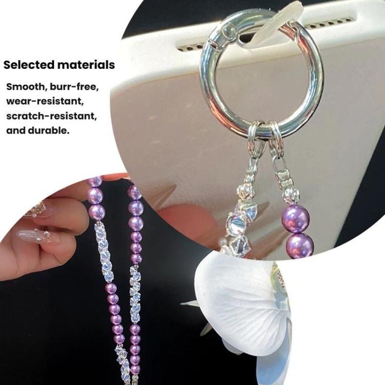 Pearl Rhinestone Temperament Wrist Lanyard Beaded Cell Phone Chain, Color: Pink With Flower