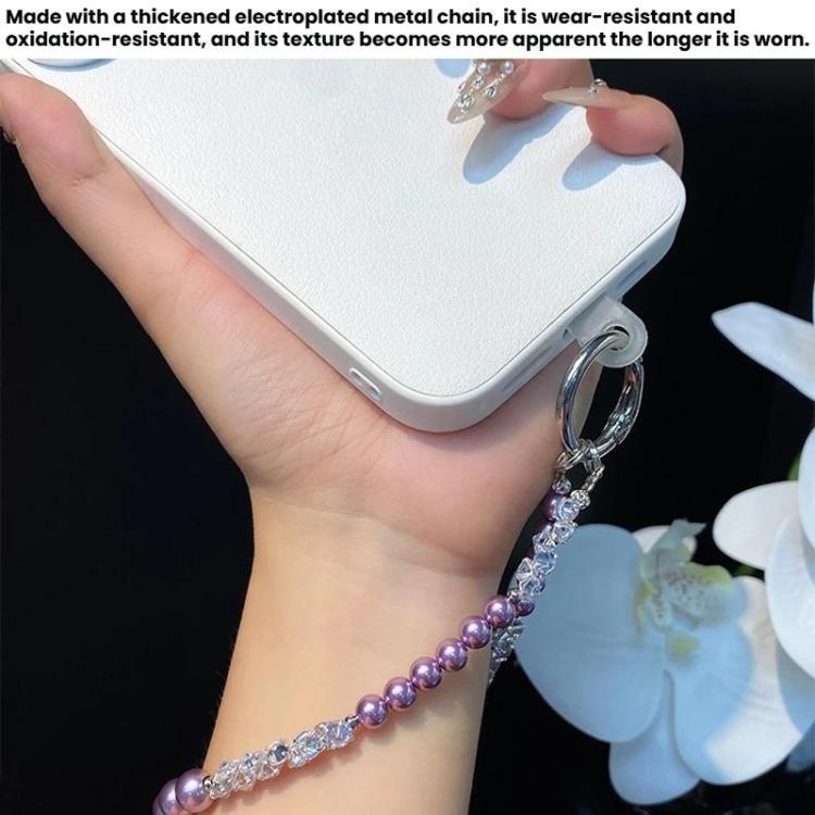 Pearl Rhinestone Temperament Wrist Lanyard Beaded Cell Phone Chain, Color: Dark Purple
