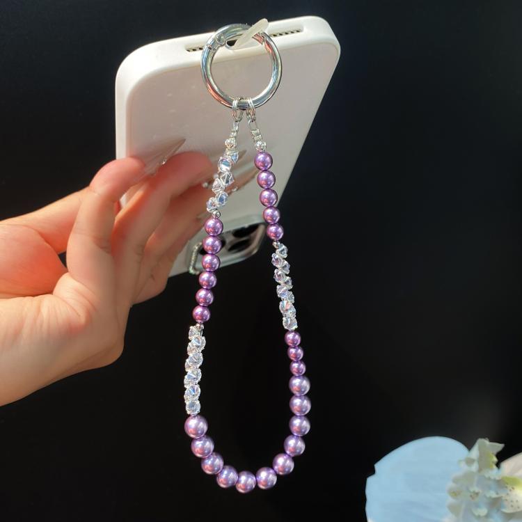Pearl Rhinestone Temperament Wrist Lanyard Beaded Cell Phone Chain, Color: Dark Purple