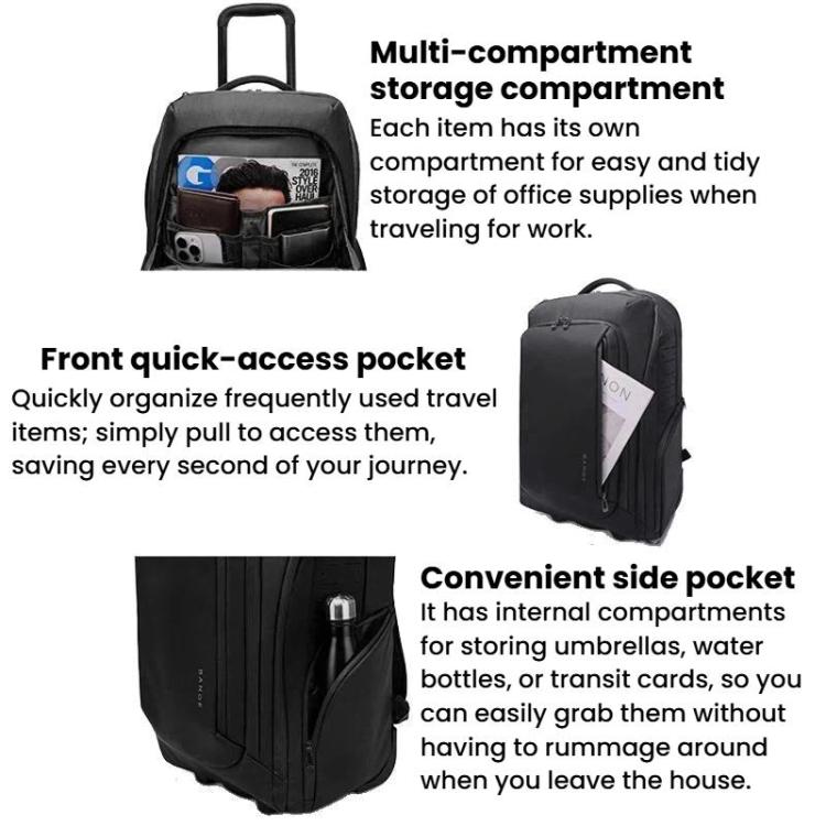 BANGE BG-8079 Multifunctional Large-Capacity Rolling Backpack Men Business Commuting Backpack
