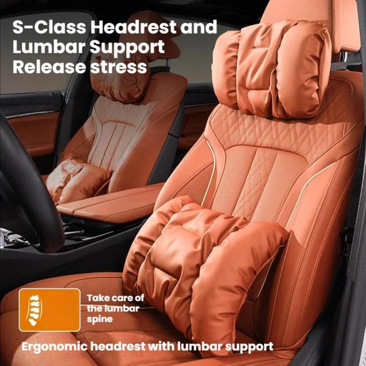 Car Stain-Resistant Leather Headrest Car Neck Pillow Lumbar Cushion Set, Spec: Backrest Black
