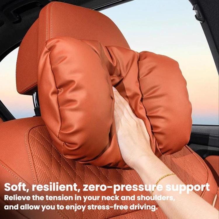 Car Stain-Resistant Leather Headrest Car Neck Pillow Lumbar Cushion Set, Spec: Headrest+Backrest Brwon