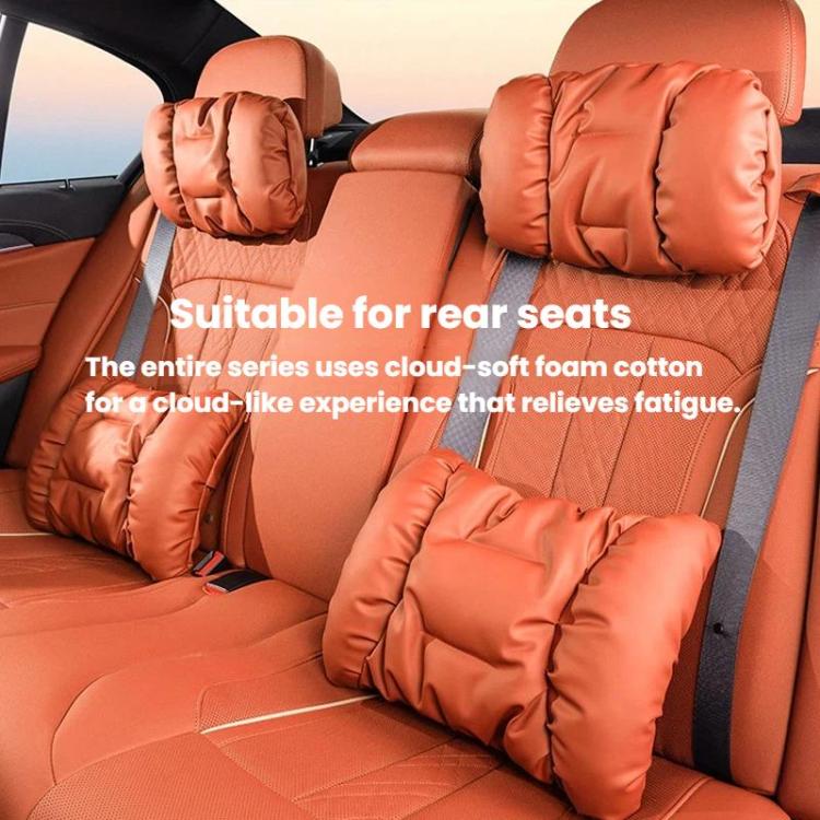 Car Stain-Resistant Leather Headrest Car Neck Pillow Lumbar Cushion Set, Spec: Headrest Brown