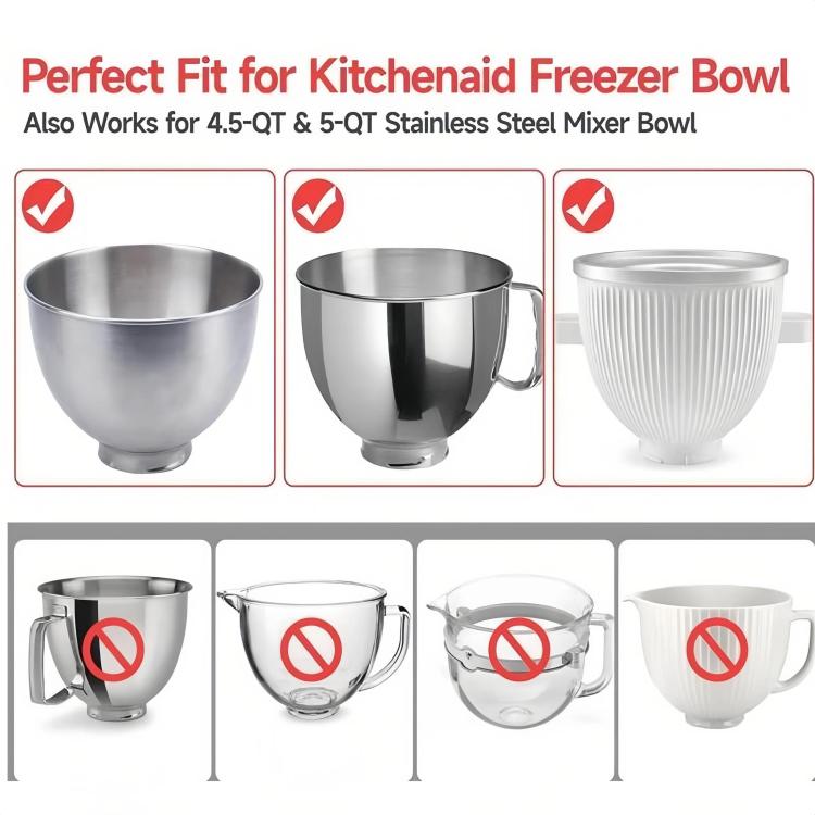 Silicone Lid For KitchenAid Mixer Bowls Compatible With 4.5QT & 5QT Stainless Steel Bowls + Freezer Bowl