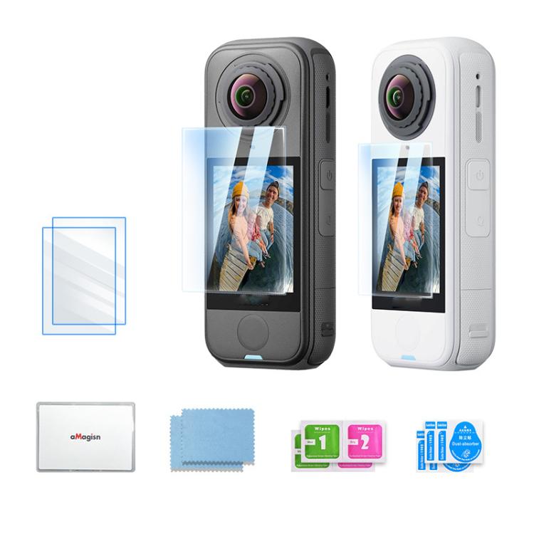 For Insta360 X4 Air aMagisn Tempered Glass Screen Protector HD Anti-Scratch 9H Hardness Lens Film 2 Sets