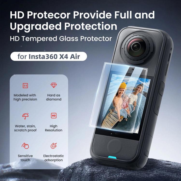 For Insta360 X4 Air aMagisn Tempered Glass Screen Protector HD Anti-Scratch 9H Hardness Lens Film 1 Set