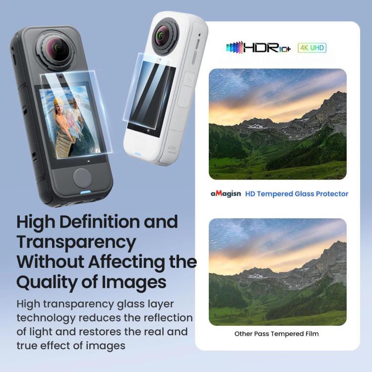 For Insta360 X4 Air aMagisn Tempered Glass Screen Protector HD Anti-Scratch 9H Hardness Lens Film 1 Set