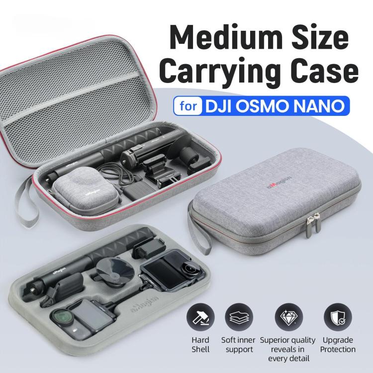 For DJI Osmo Nano aMagisn Medium Hard Shell Carrying Case with Removable Foam Insert - Gray