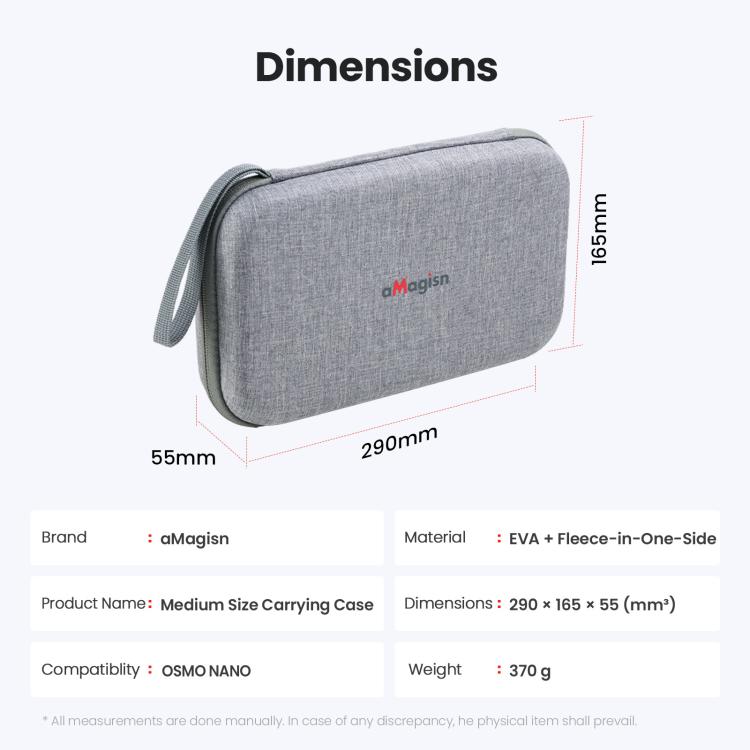 For DJI Osmo Nano aMagisn Medium Hard Shell Carrying Case with Removable Foam Insert - Gray