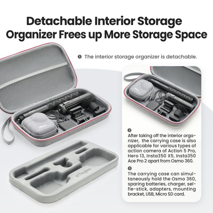 For DJI Osmo Nano aMagisn Medium Hard Shell Carrying Case with Removable Foam Insert - Gray