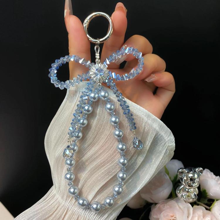 Crystal Ribbon Zirconia Pendant Cell Phone Lanyard Short Pearl Keychain