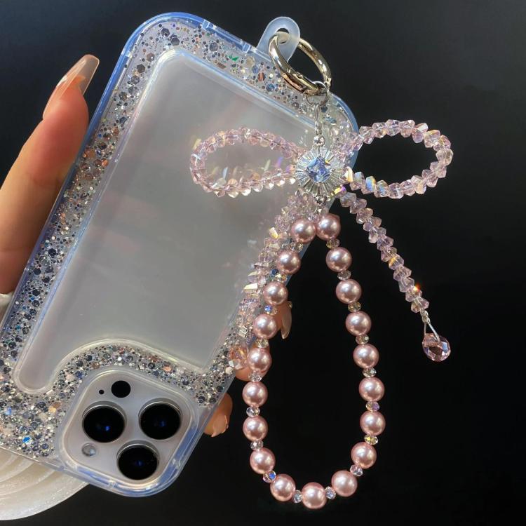 Crystal Ribbon Zirconia Pendant Cell Phone Lanyard Short Pearl Keychain