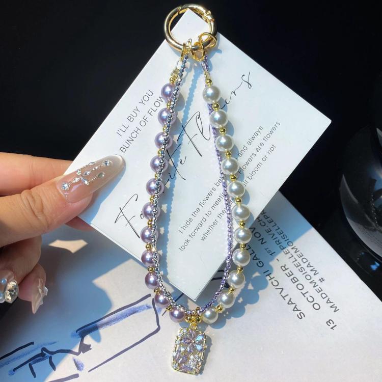 Pearl Cell Phone Chain Beaded Flower Zirconia Pendant Chain Crystal Wrist Charms