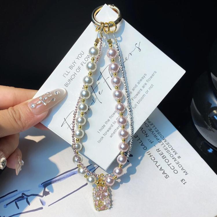 Pearl Cell Phone Chain Beaded Flower Zirconia Pendant Chain Crystal Wrist Charms