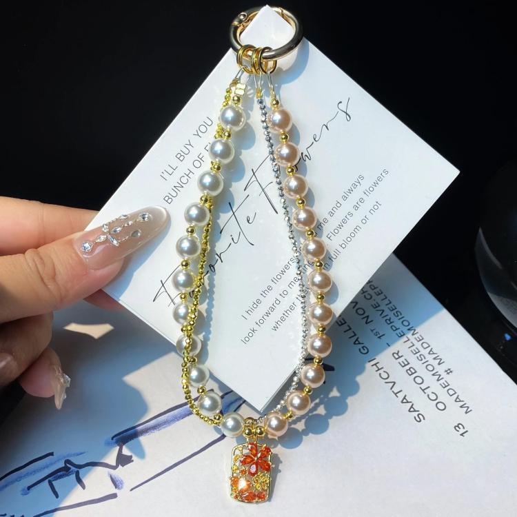 Pearl Cell Phone Chain Beaded Flower Zirconia Pendant Chain Crystal Wrist Charms