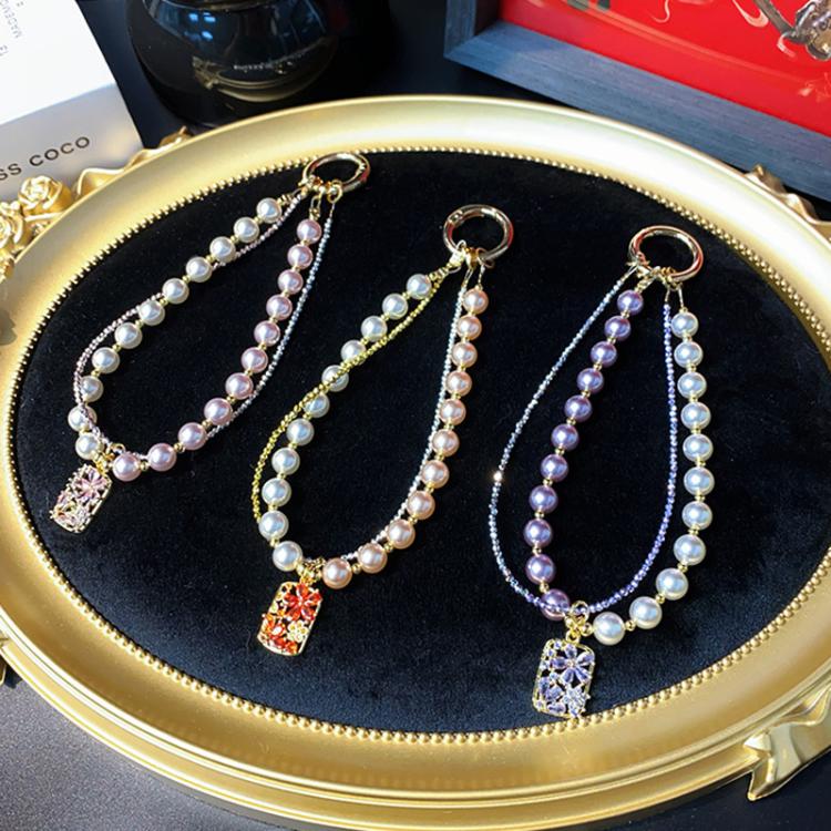 Pearl Cell Phone Chain Beaded Flower Zirconia Pendant Chain Crystal Wrist Charms