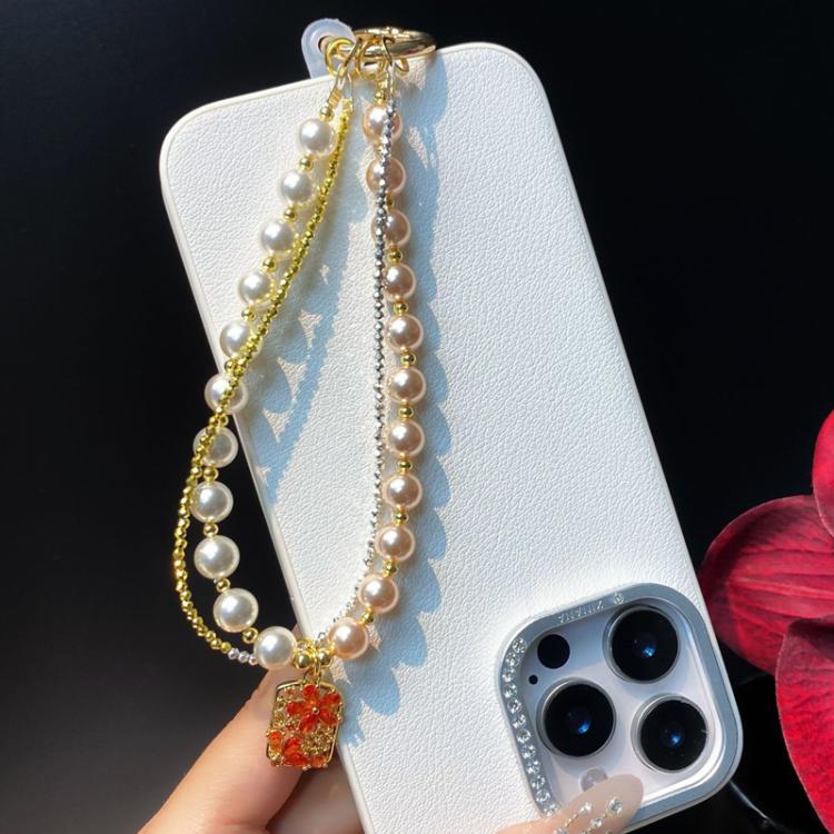 Pearl Cell Phone Chain Beaded Flower Zirconia Pendant Chain Crystal Wrist Charms