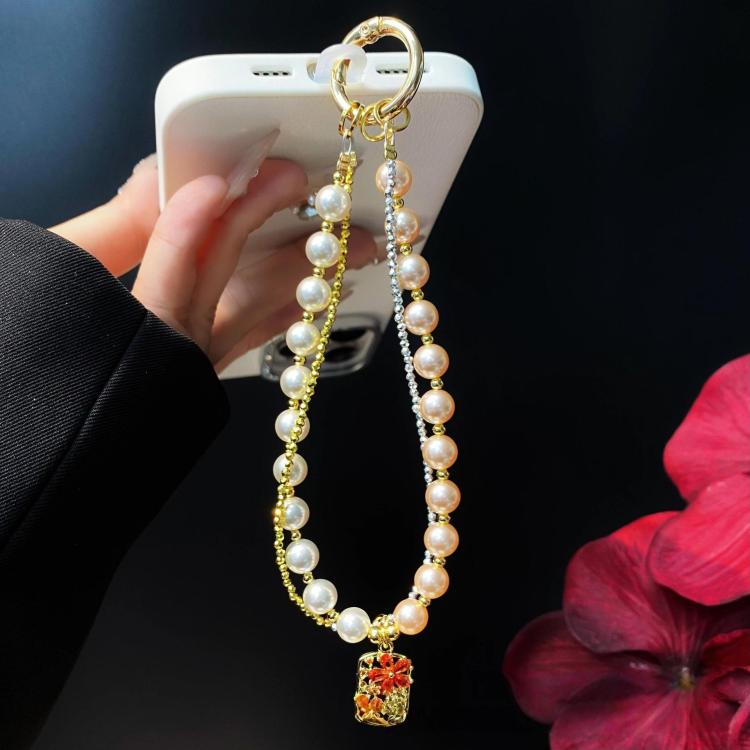 Pearl Cell Phone Chain Beaded Flower Zirconia Pendant Chain Crystal Wrist Charms