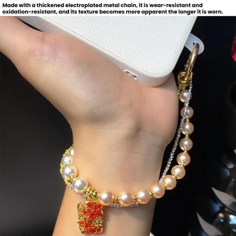 Pearl Cell Phone Chain Beaded Flower Zirconia Pendant Chain Crystal Wrist Charms