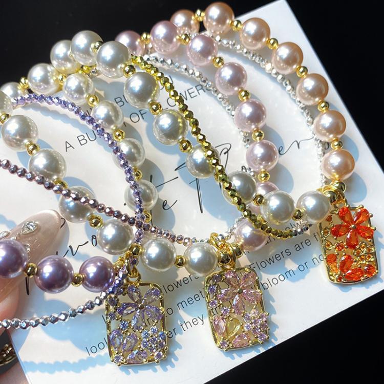 Pearl Cell Phone Chain Beaded Flower Zirconia Pendant Chain Crystal Wrist Charms