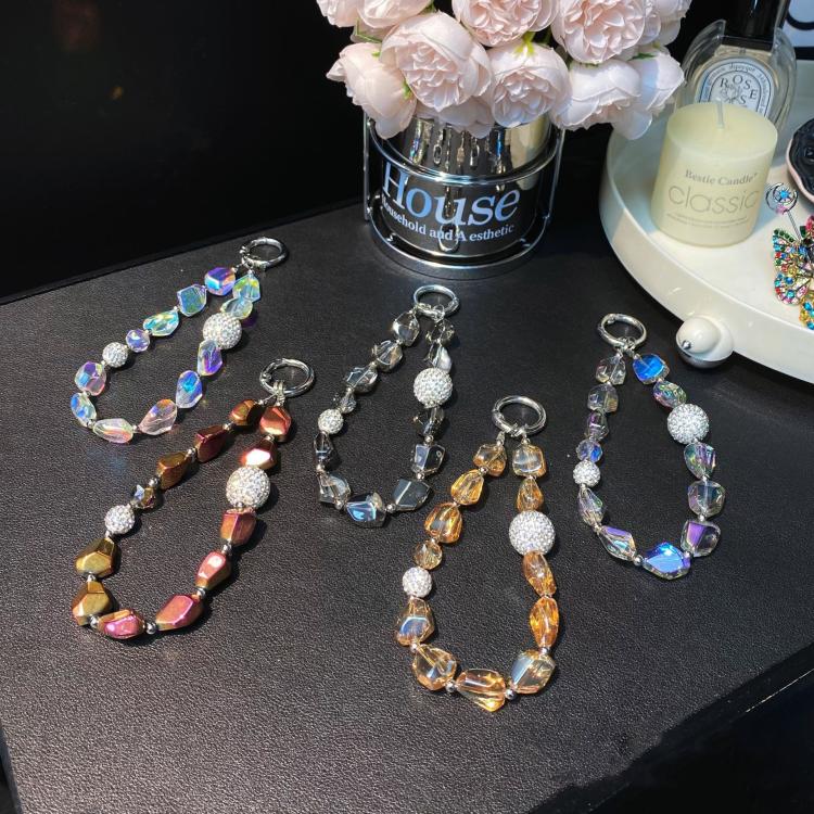 Acrylic Stone Cell Phone Lanyard Rhinestone Orb Lanyard Handheld Keychain