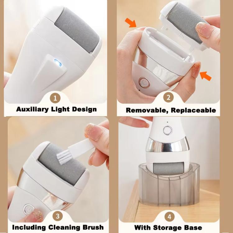 Electric Callus Remover For Feet Rechargeable Foot File With 3 Speed Settings, Coarse/Medium/Fine Grinding Heads - White